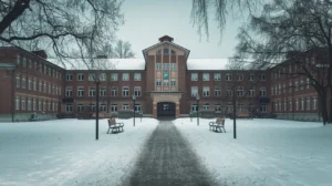 Snow-Covered School Building